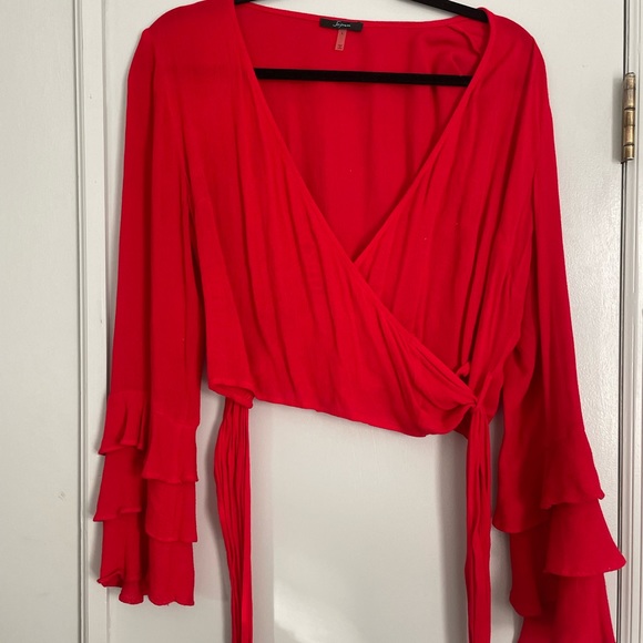 Soprano Red Ruffle Wrap Top - Picture 2 of 4